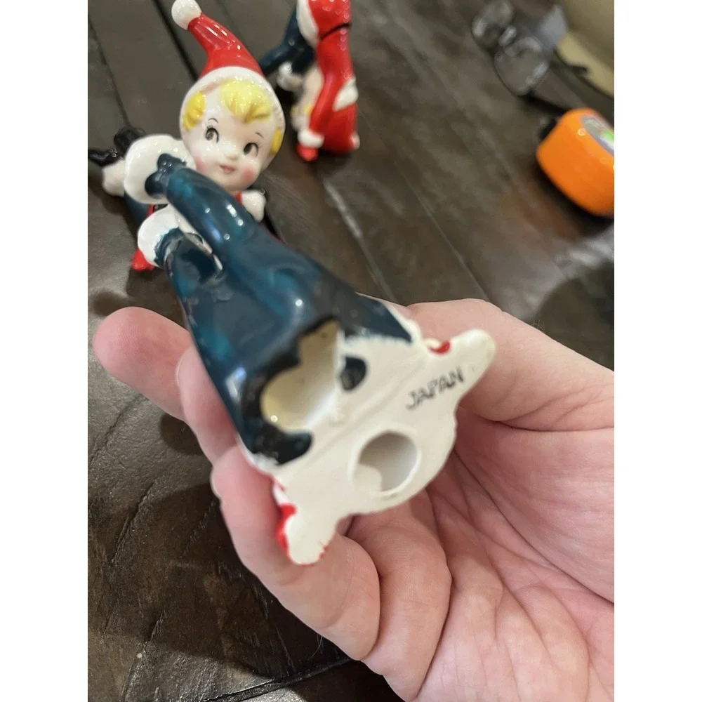 Complete Set of 6 Vintage Christmas Tumbling Elf Pixie Figurines Japan As‎ Is
